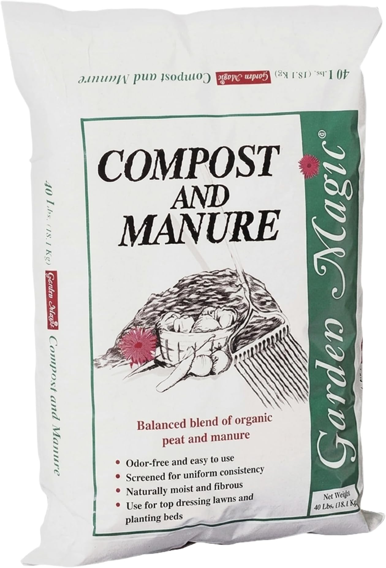 Michigan Peat Compost and Manure Blend, Garden Magic Mix with Odor-Free Blend, 40 Lbs - Outdoor Lawn and Gardening Mixture with Nutrients and Minerals for Soil Potting and Planting