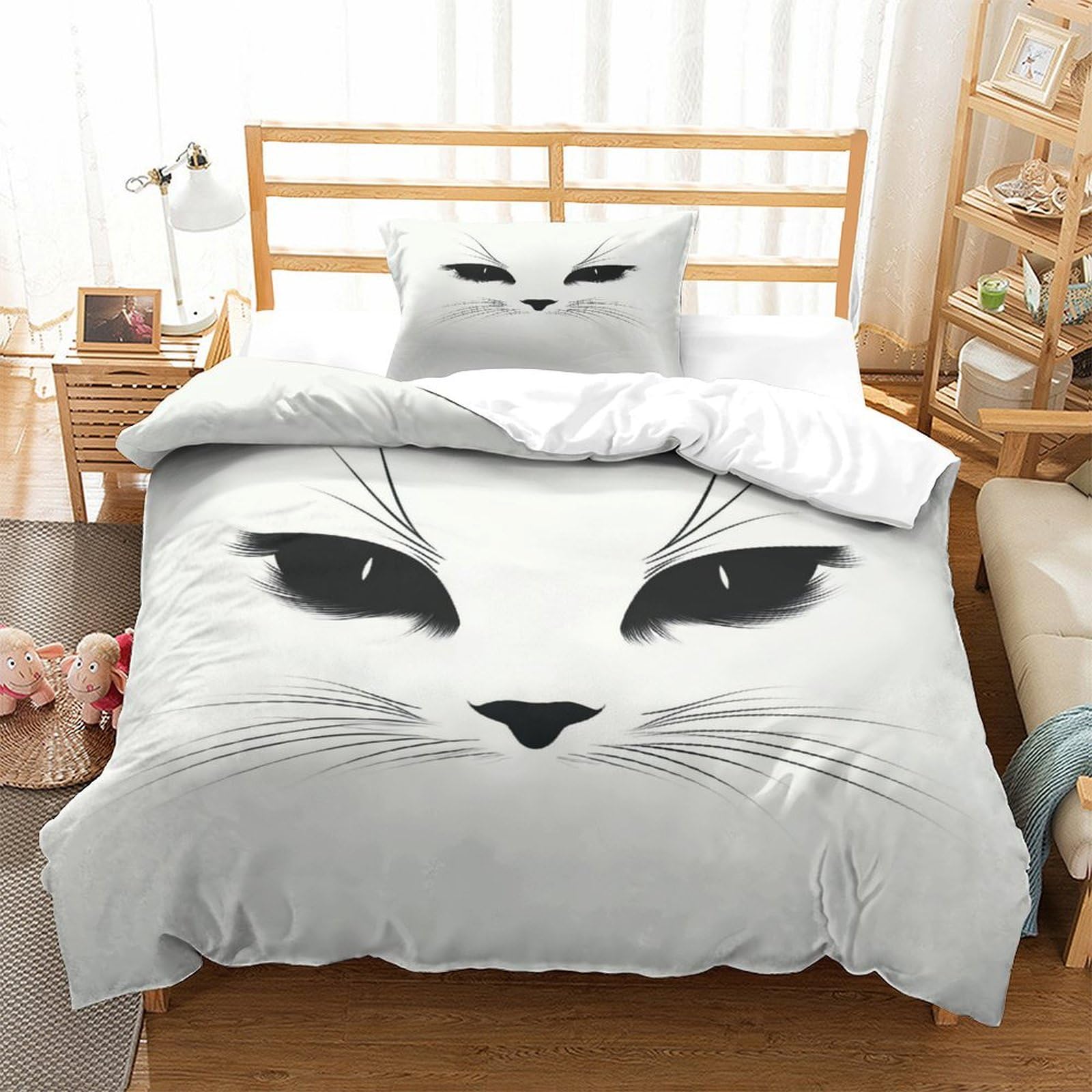 P1s9u7w5y Cat Stylish 3D Printed Duvet Cover Set 3Pcs Microfiber Animal Bedding Set Single（135X200cm）