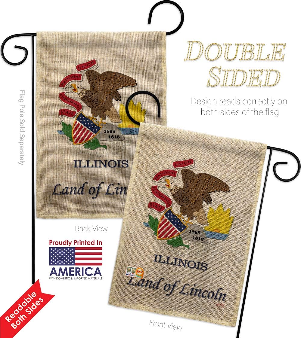 Illinois Burlap Garden Flag Americana States USA American Territories Republic Country Particular Area Small Decorative Gift Yard House Banner Double-Sided Made In 13 X 18.5