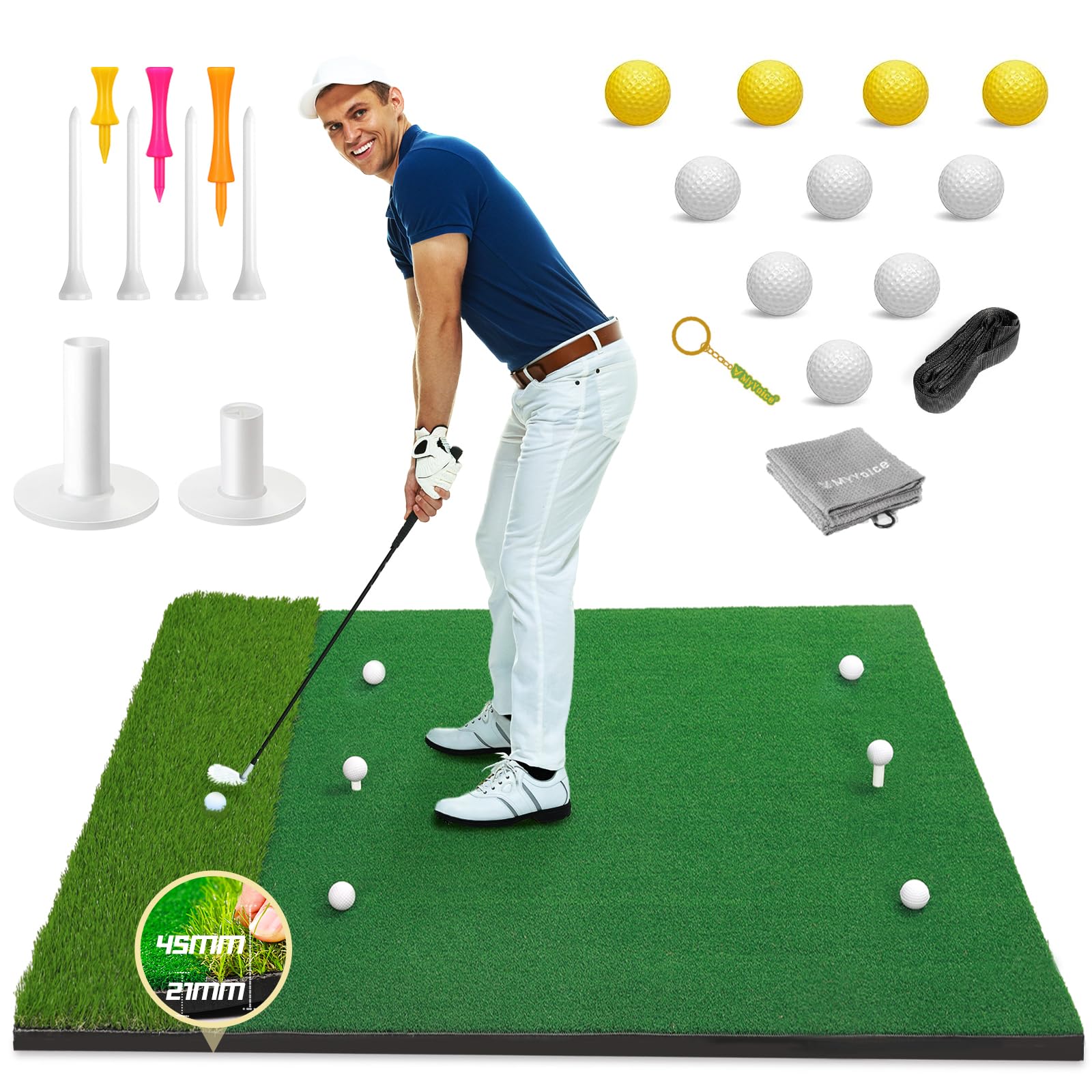 Durable Dual-Turf Golf Hitting Mat Set, 5x4ft Thickened Mat for Indoor/Outdoor Golf Practice, Driving, Swinging, Chipping Mat, Compatible with Golf Simulators, Ideal for Men, Kids, Golfers