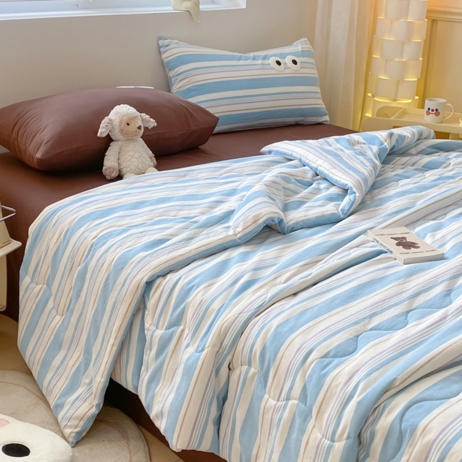 Odot Edredón Sin Funda 2.5 TOG Single A King (Rayas Azul Cielo,150x200cm) | Relleno Nórdico Verano Edredón Ligero y Transpirable Lavable a Máquina y Secado Rápido para las Noches Cálidas de Verano
