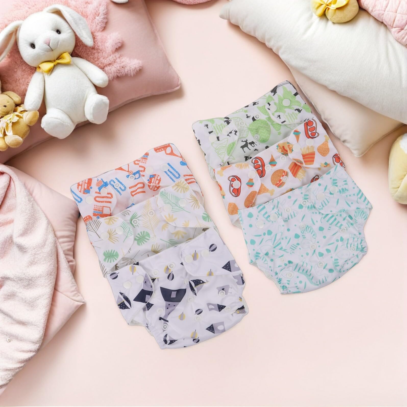 ORFOFE Pañales de Tela Reutilizables para Ñiño con Cierre a Presión Ajustable, 6 Unidades Estampadas Variadas, Absorbentes y Suaves, Ropa Interior de Entrenamiento Adecuado para