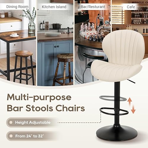 Miniatura 6 de Juego de 4 taburetes de bar, modernas sillas de bar giratorias, taburetes de bar tapizados de piel sintética ajustable, altura de mostrador con