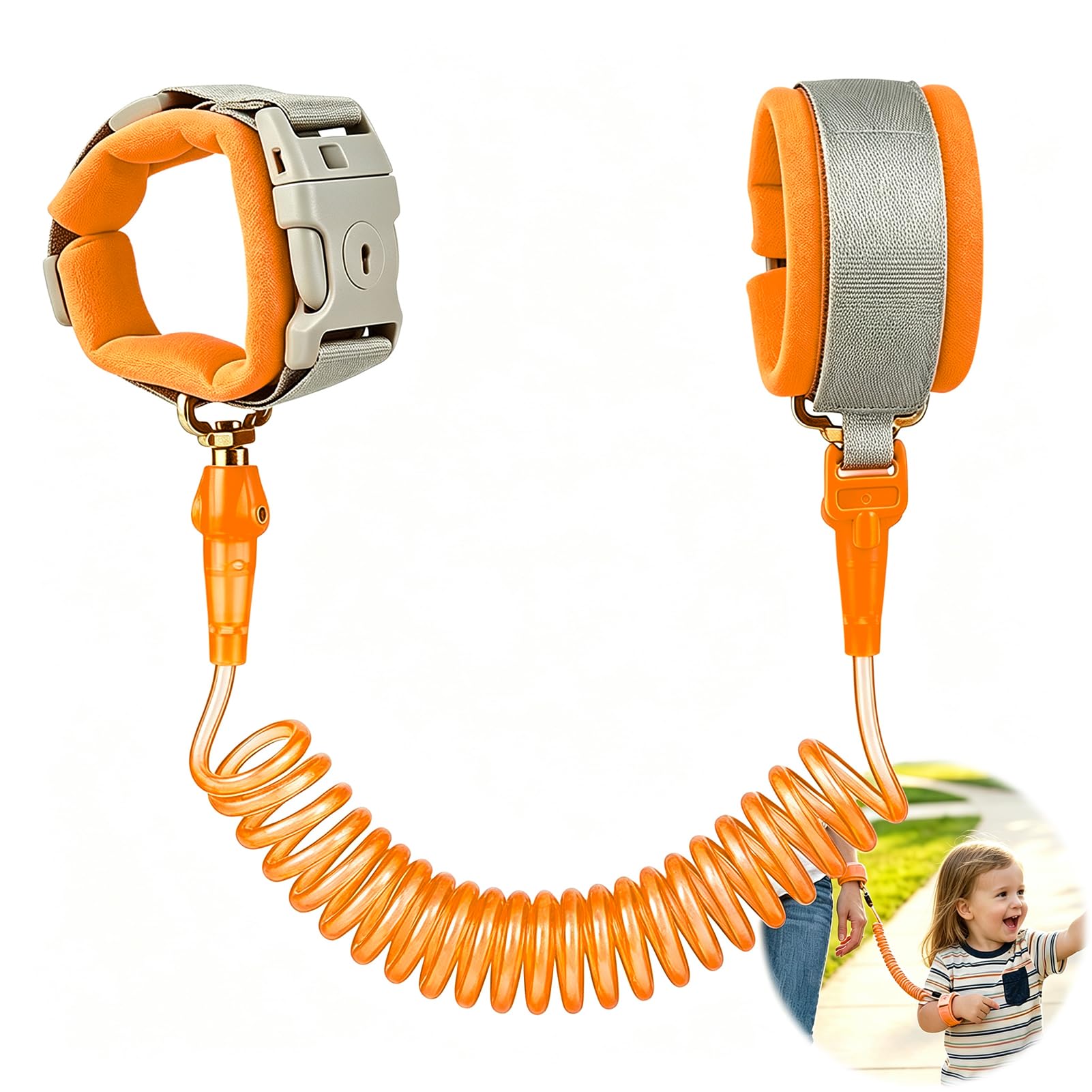 Toddler Reins, 2.5M Extra Long Orange Child Wrist Strap Safety Harness