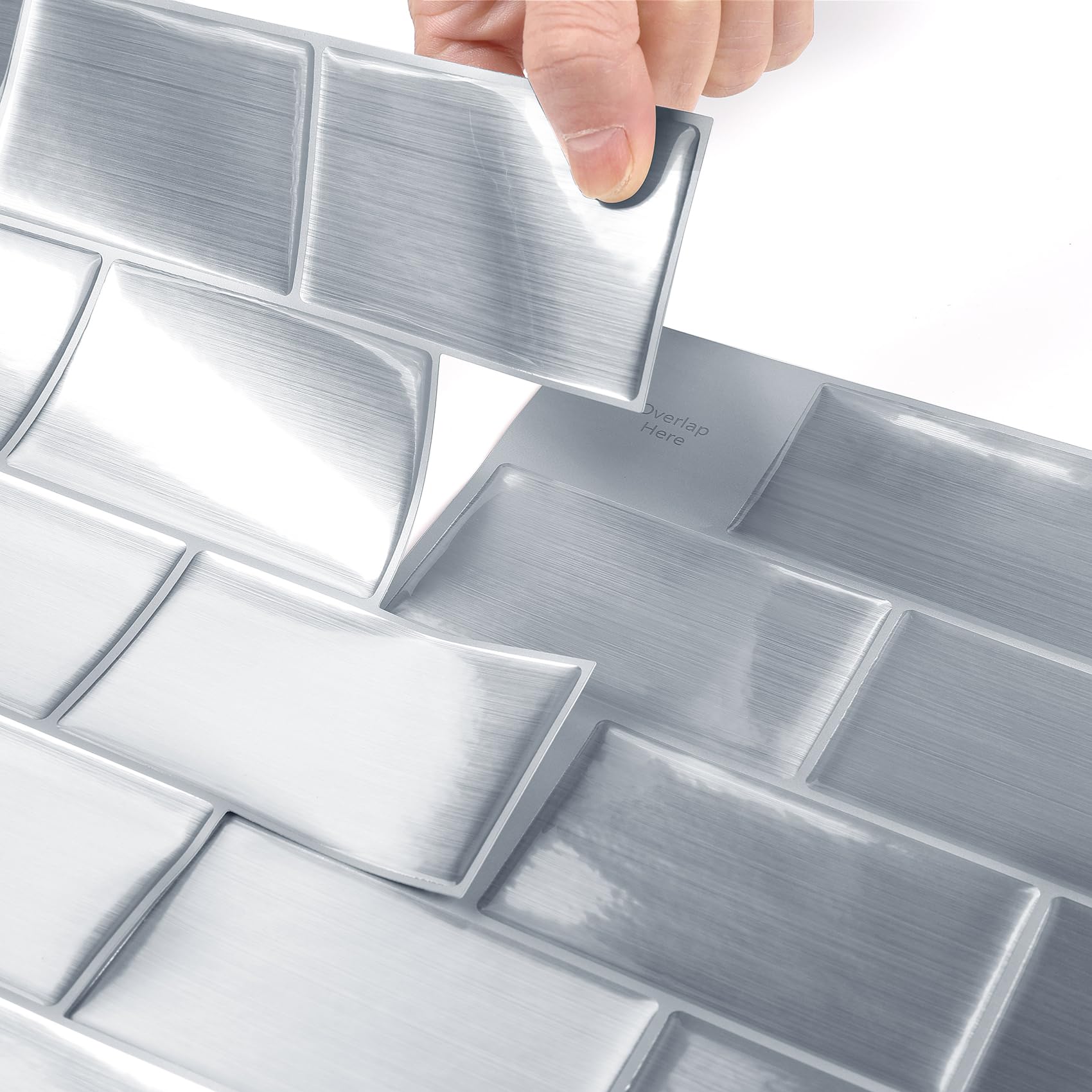 Livelynine Stainless Steel Backsplash Peel and Stick Subway Tile for Kitchen Stove Wall Cover Self Adhesive Silver Metal Back Splash Stick on Tiles 4-Tiles 12x12 Heat Resistant Wall Protector Sheet