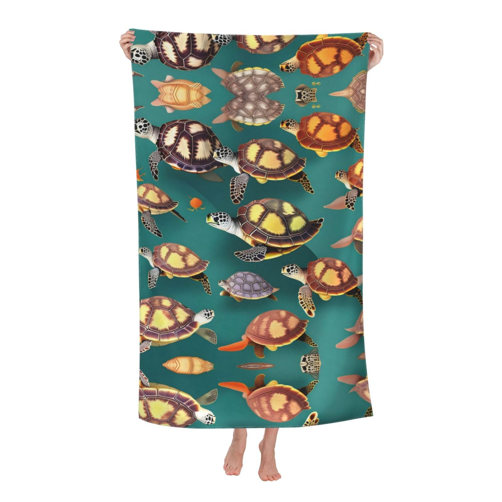 Oazcvbnn Women's White Many Animals Sea Turtles Print Adult Beach Towel Summer Travel Pool Vacation Swimming Fitness Outdoor Adventures