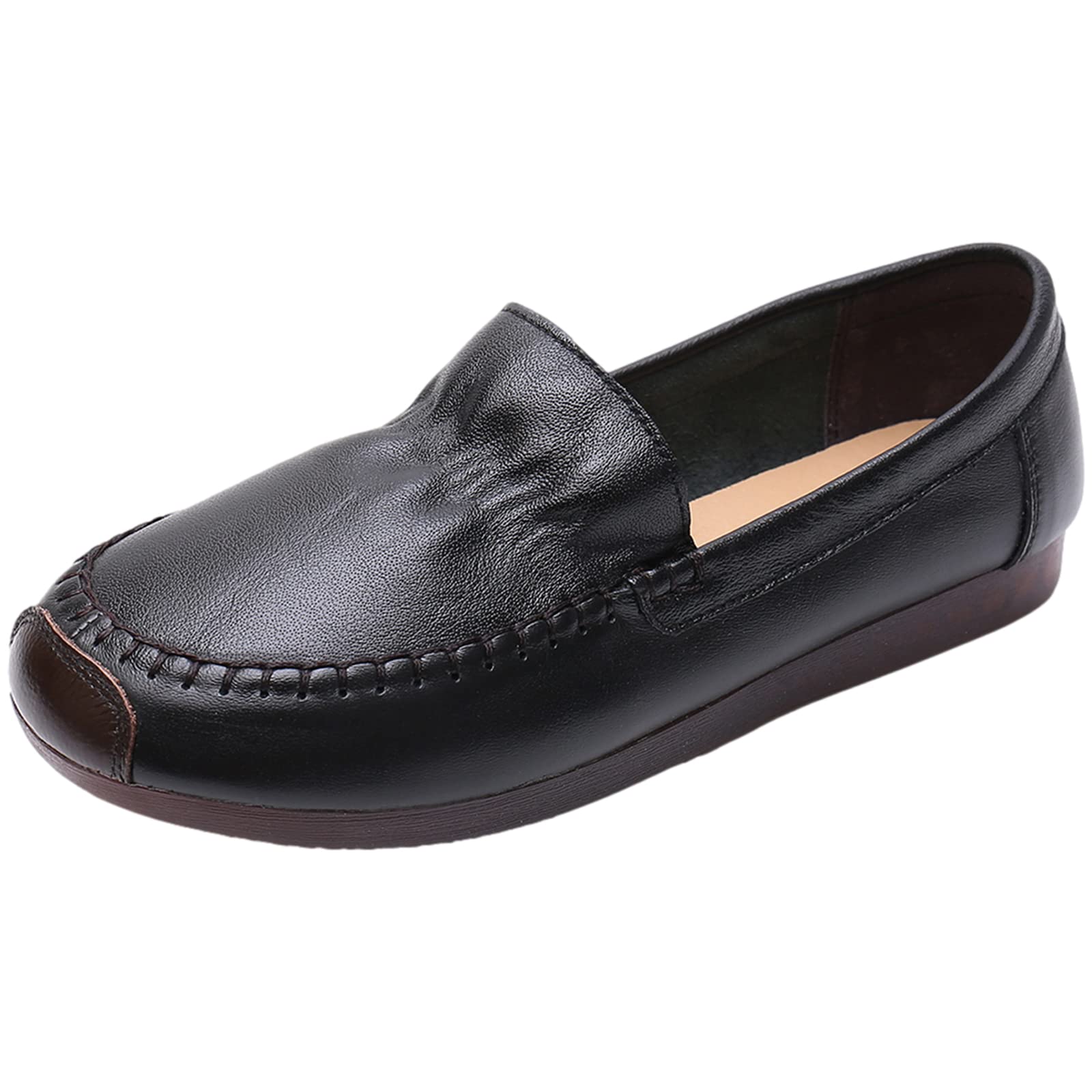 Mujer Piel Genuina Mocasines Anchos Bailarinas Suela Blanda Ligero Cómodo Zapatos para Caminar sin Cordones