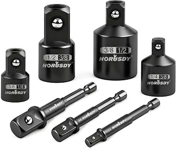 HORUSDY 7 Piece Impact Sockets Adapter Set, Hex Shank Socket to Drill Adapter 1/4" 3/8" 1/2", Cr-V Steel Impact Driver Wrench Socket Reducer Set