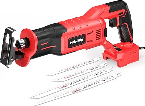 MtiolHig Cordless Reciprocating Saw for Milwaukee 18V Battery 3200 SPM Brushless Sawzall, 3 Variable Speed, 1" Stroke Length, Keyless Blade Clamp, Includes 4 Blades for Metal, PVC, WoodTool Only