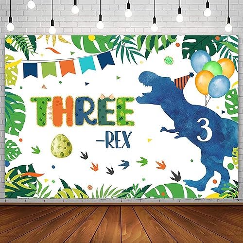 AIBIIN Telón de fondo de dinosaurio de 10 x 7 pies para niño, feliz 3er cumpleaños, dinosaurio, huevo, confeti, fondo de fotografía, suministros de