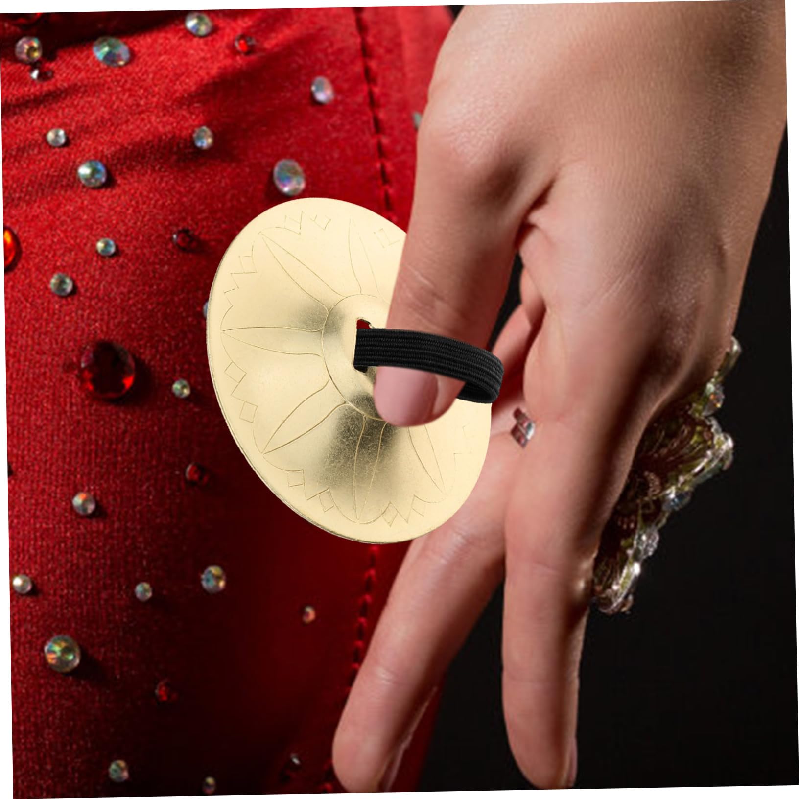 NULYLU 1 Pair Metal Finger Cymbals Small Dancer Instrument for Portable Comfortable Nylon Material