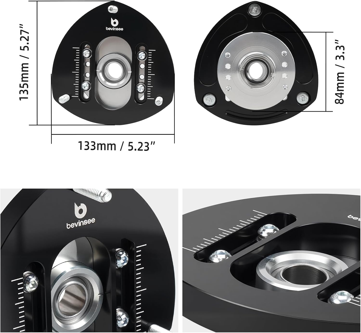 Bevinsee Adjustable Front Camber Plates Compatible with VW Golf MK7 Black