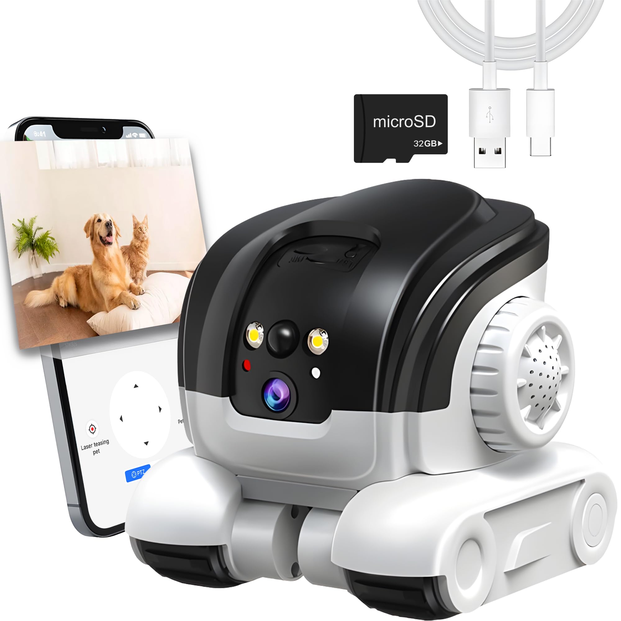 Pet Camera, 1080P Movable Robot Pet Cam Indoor with Phone APP, Security Camera for Home, Upgrade Wireless Dog/Cat/Baby Monitor WiFi Version & 32G SD Card, 2-Way Talk, Night Vision, Motion Detection