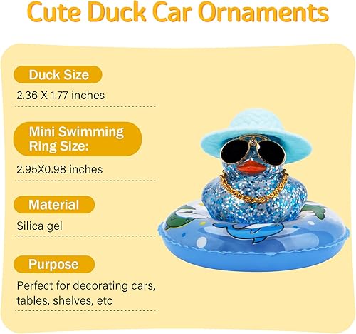Miniatura 5 de Wonuu Decoraciones de tablero de goma de pato para automóvil, accesorios con anillo de natación, gafas de sol, sombrero y collar, azul y delfín