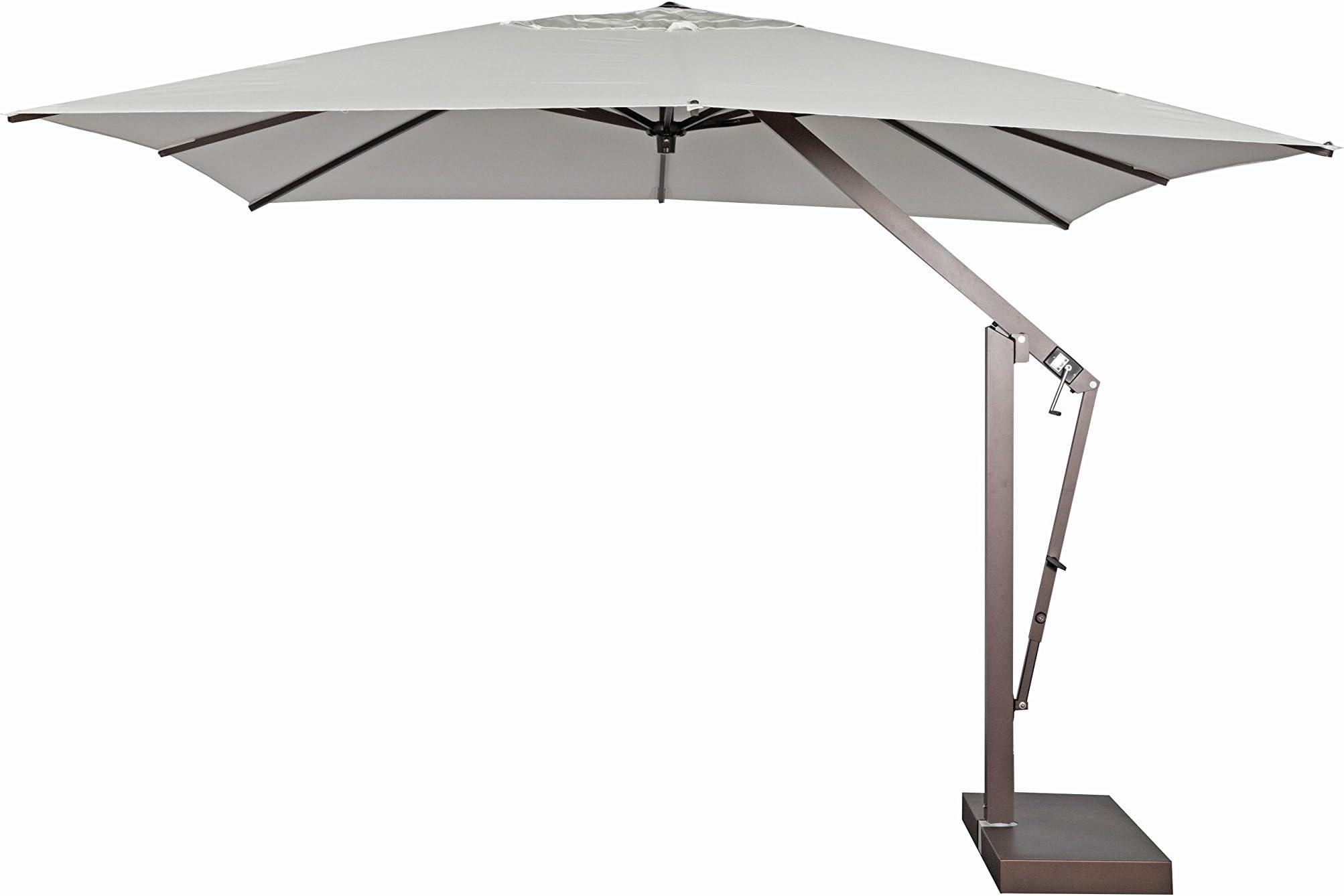POGGESI Summer 11’6” Square Outdoor Patio Cantilever Umbrella with Aluminum Frame – Rectangular Base Included – No Weights – White Canvas, Bronze Structure
