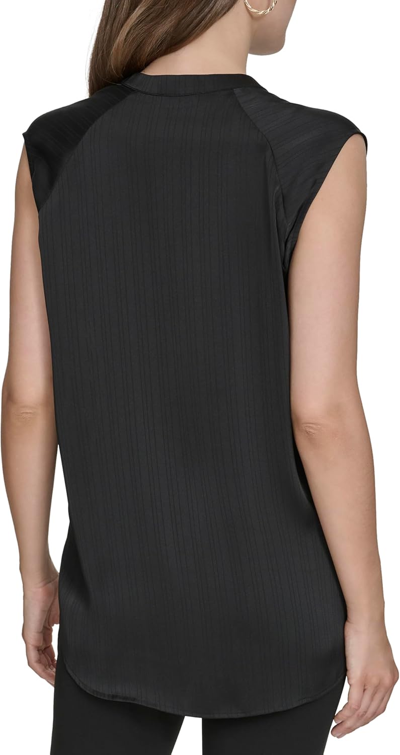 Halston Women's Solid V Neck Sleeveless Top