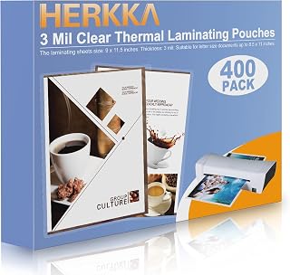 HERKKA 400 Pack Laminating Sheets, Holds 8.5 x 11 Inch Sheets, 3 Mil Clear Thermal Laminating Pouches 9 x 11.5 Inch Lamination Sheet Paper for Laminator, Round Corner Letter Size