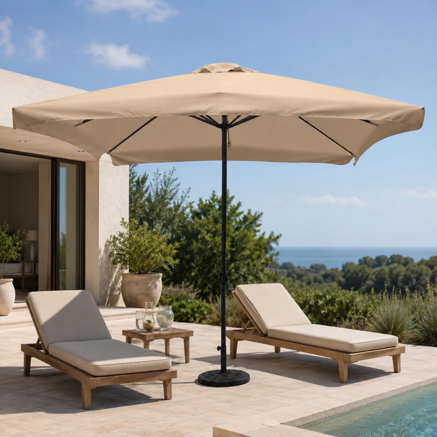 Ombrellone Quadrato Da Giardino Con Tela Resistente In Poliestere Cotone Apertura A Manovella Supporto In Acciaio Per Terrazzo Patio Bordo Piscina Zona Relax 3x3 Metri Tortora