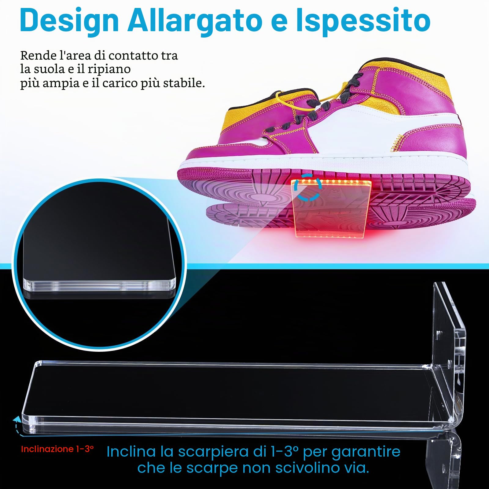 Set di 6 scarpiere sospese, cangianti colori brillanti, scarpiera in acrilico trasparente da parete, portascarpe sospese