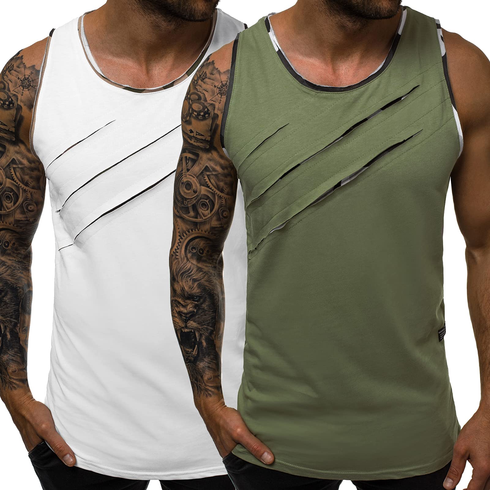 Men’s Tank Top, 2 Pack Sleeveless Tops Breathable Gym Vest T-Shirt for Running Fitness Sport