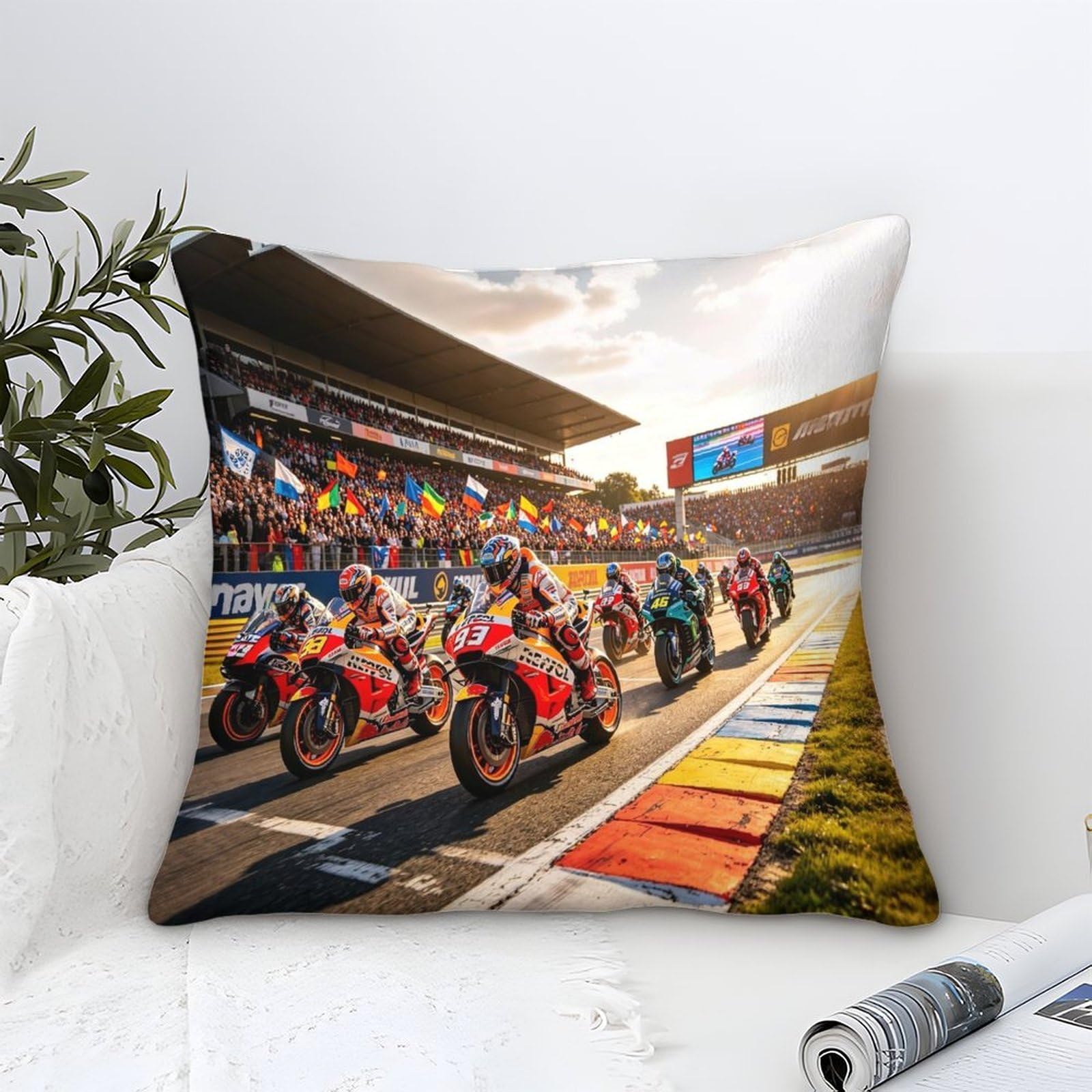 Dafufbw Motor Road Racing 40X40cm Cushion Cover Decor, Motorcycle Race Pillowcases, Microfiber Themed Throw Pillow Case Pillow Cover For Sofa Couch Bedroom