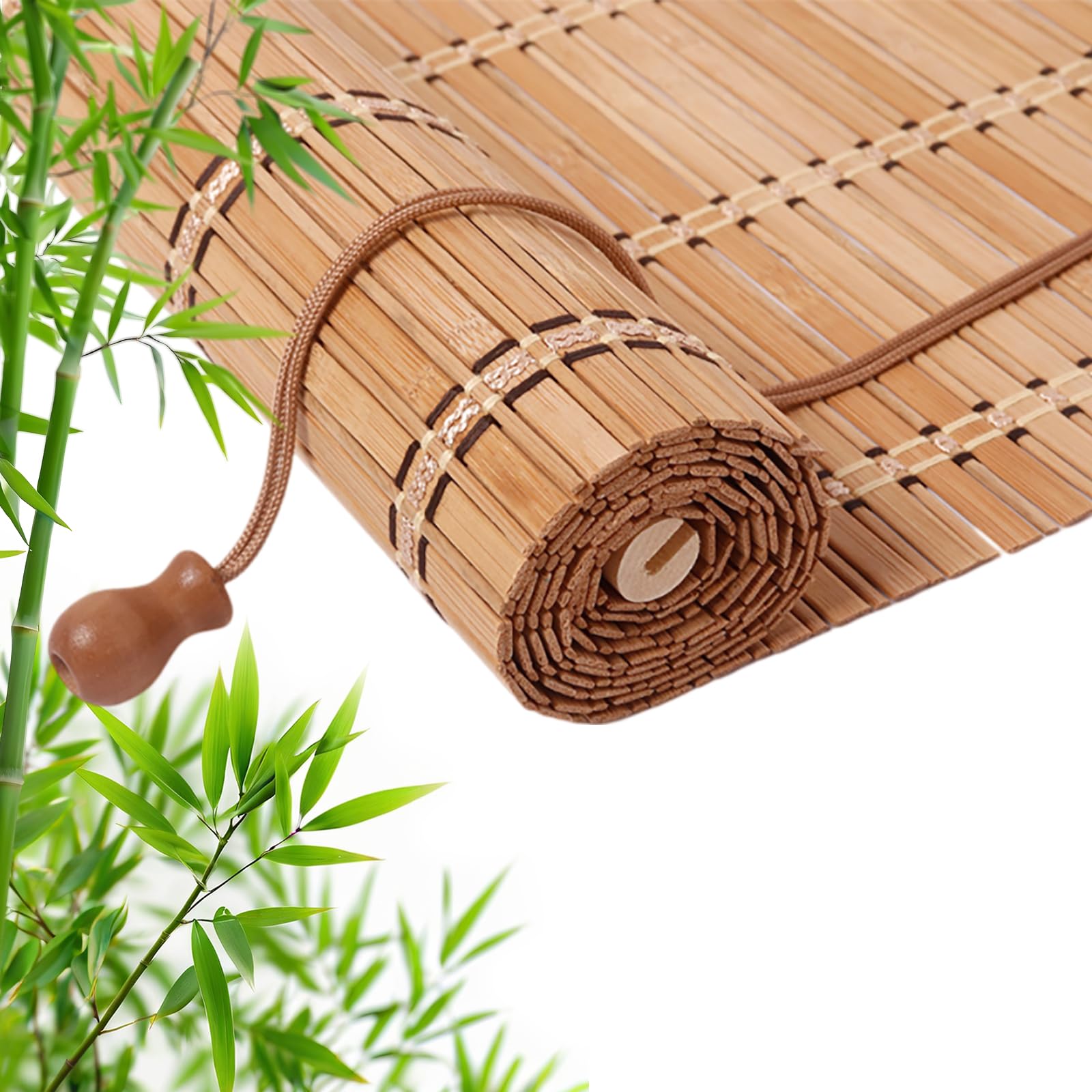 Retro Bamboo Roller Blinds, Natural Wood Window Shades Blinds Anti-UV Dustproof Decorative Curtain, Screen Partition Blind, for Indoor/Outdoor/Garden — image 1