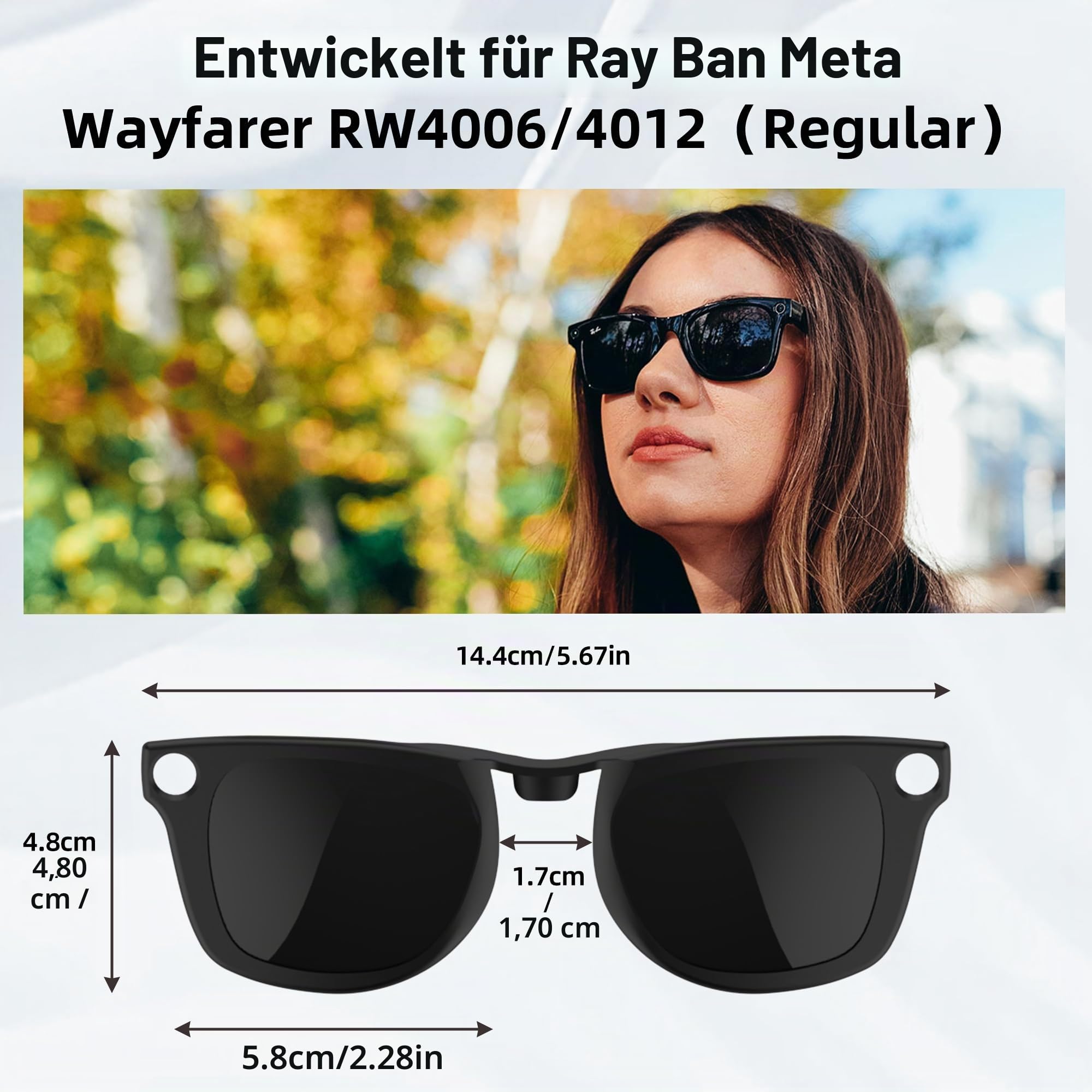 HiBloks 2 polarisierte Clips für Ray‑Ban Meta Wayfarer Gen 2 (RW4006/RW4012 Standard), Verfärbungs‑Clip für Ray‑Ban Meta Zubehör (Dunkelgrün, Schwarz)
