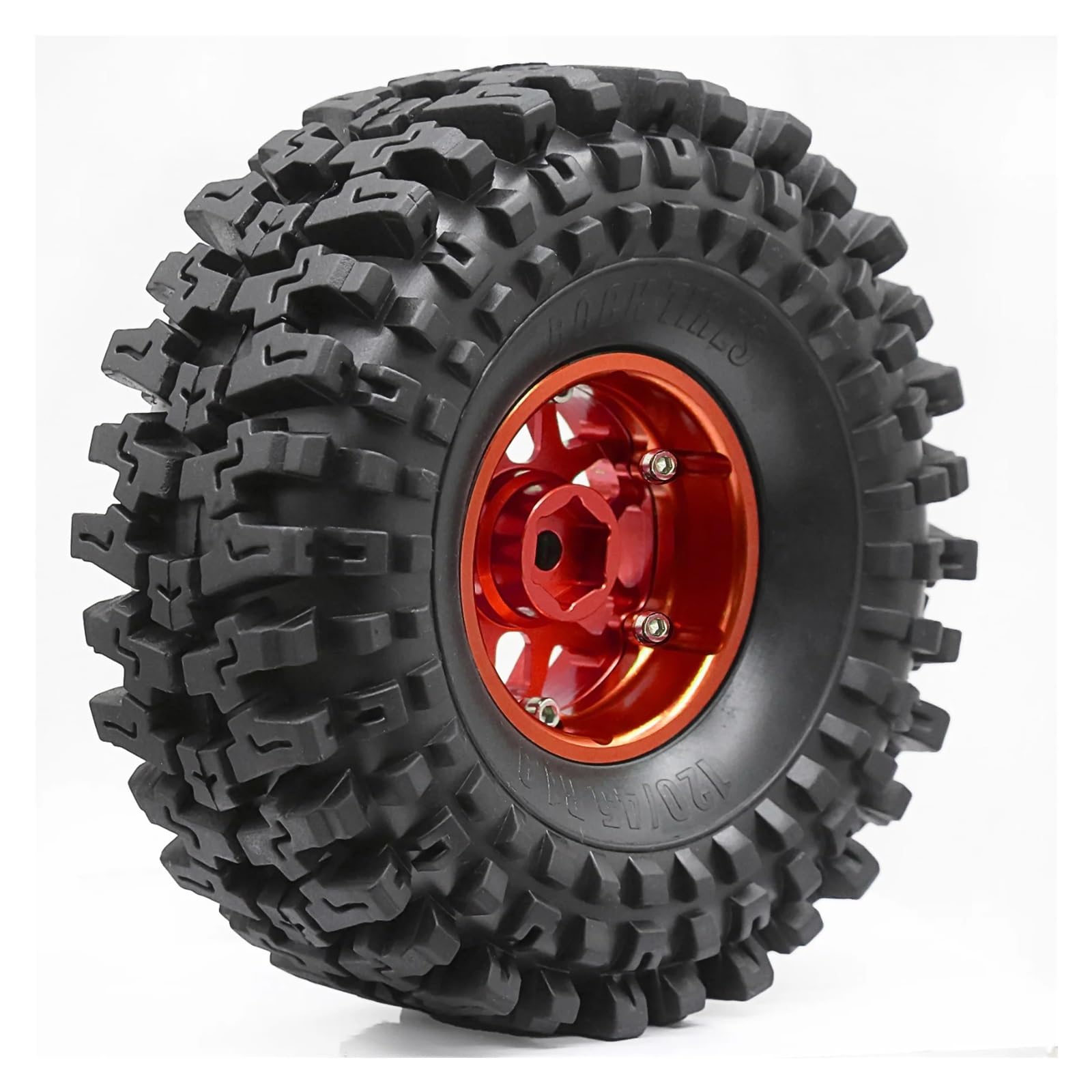 RC Pneumatici Ricambi Per Hsp Per Redcat Per Wraith 1/10 1.9 Pneumatici In Gomma E Cerchi In Metallo 12mm Hex RC Crawler Accessori Auto Aggiornamenti Sostituzione Riparazione(Red)