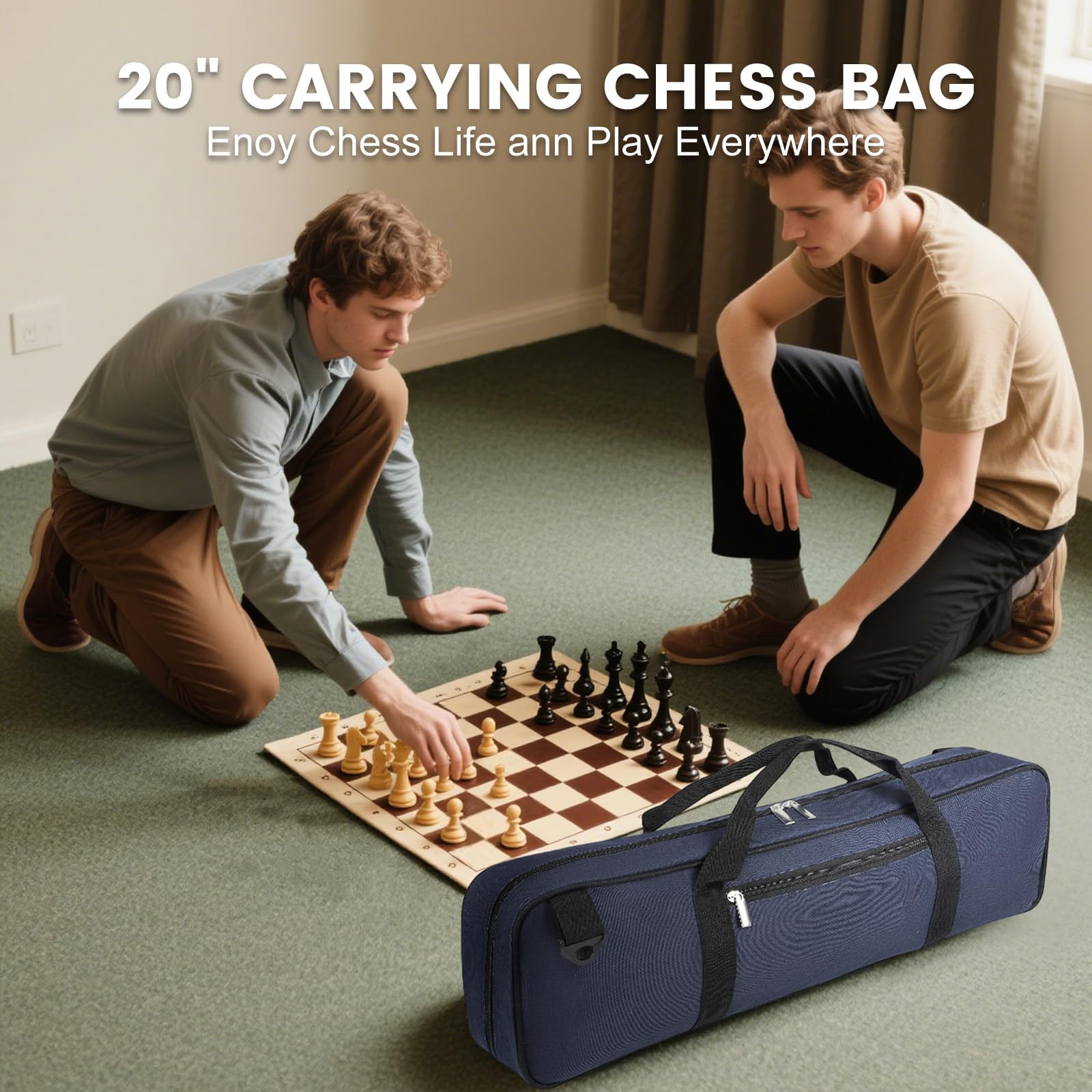 LEAP Sac d'échecs uniquement pour jeux d'échecs, sac de transport pratique avec quatre parties de rangement pour échiquier enroulable, pièces d'échecs, horloge d'échecs, en remplacement des jeux
