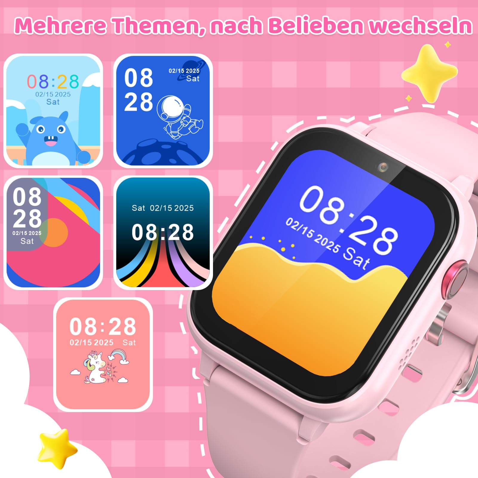 4G Reloj inteligente para niños con función de llamada de voz, reloj de teléfono, reloj para niños con cámara de fotos juegos despertador pantalla táctil función llamada impermeable IPX7, rosa