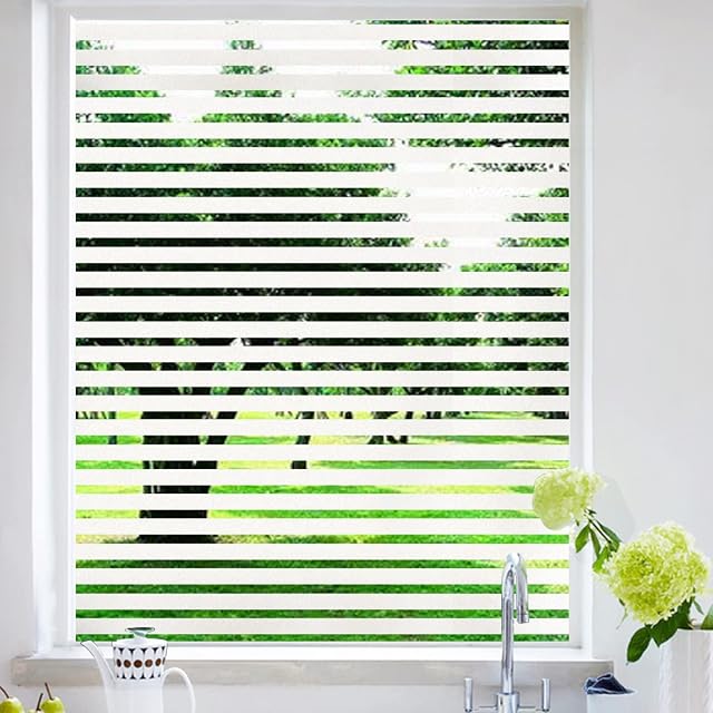 LOLIFEVE Frosted Window Film Privacy Stripe Glass Film Self Adhesive Roll Opaque No Glue Static Cling Decorative Window Stickers for Glass Covering, Doors, Office (30*200cm)
