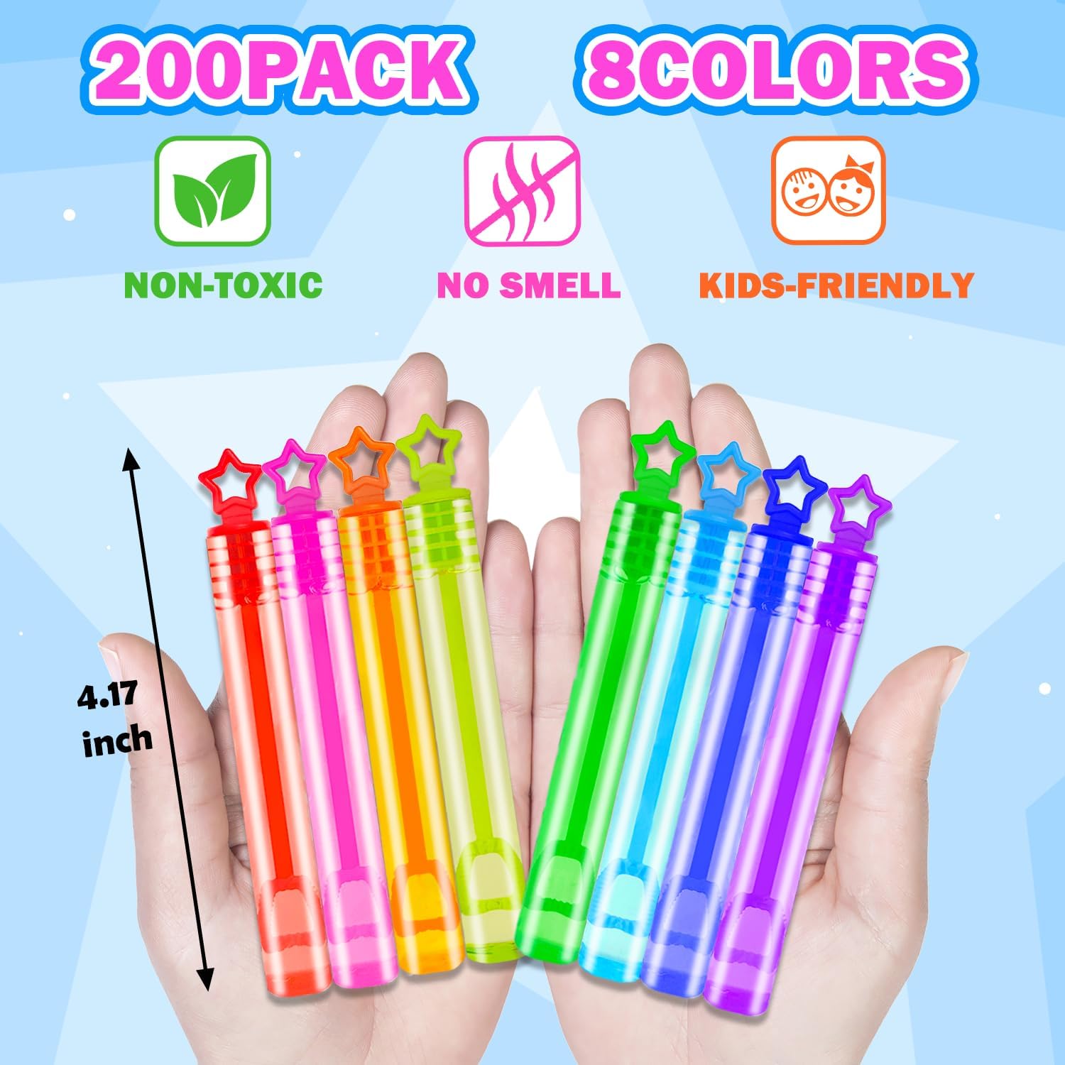Bulk Toys for Kids Prizes 200 Pack, Mini Bubble Wands Party Favors for Toddlers, Small Basket Pinata Goodie Bag Stuffers, 4 of July Supplies Giveaways Handouts Stocking Fillers for Girls and Boys