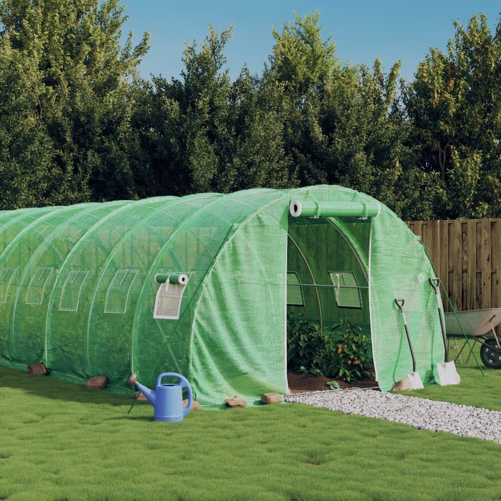 Homgoday Invernadero con Estructura de Acero Verde 48 m² 16x3x2 m, Invernadero Caseta Jardín Terraza Plantas Semilla Cultivo Huerto Verduras Cubierta Casero