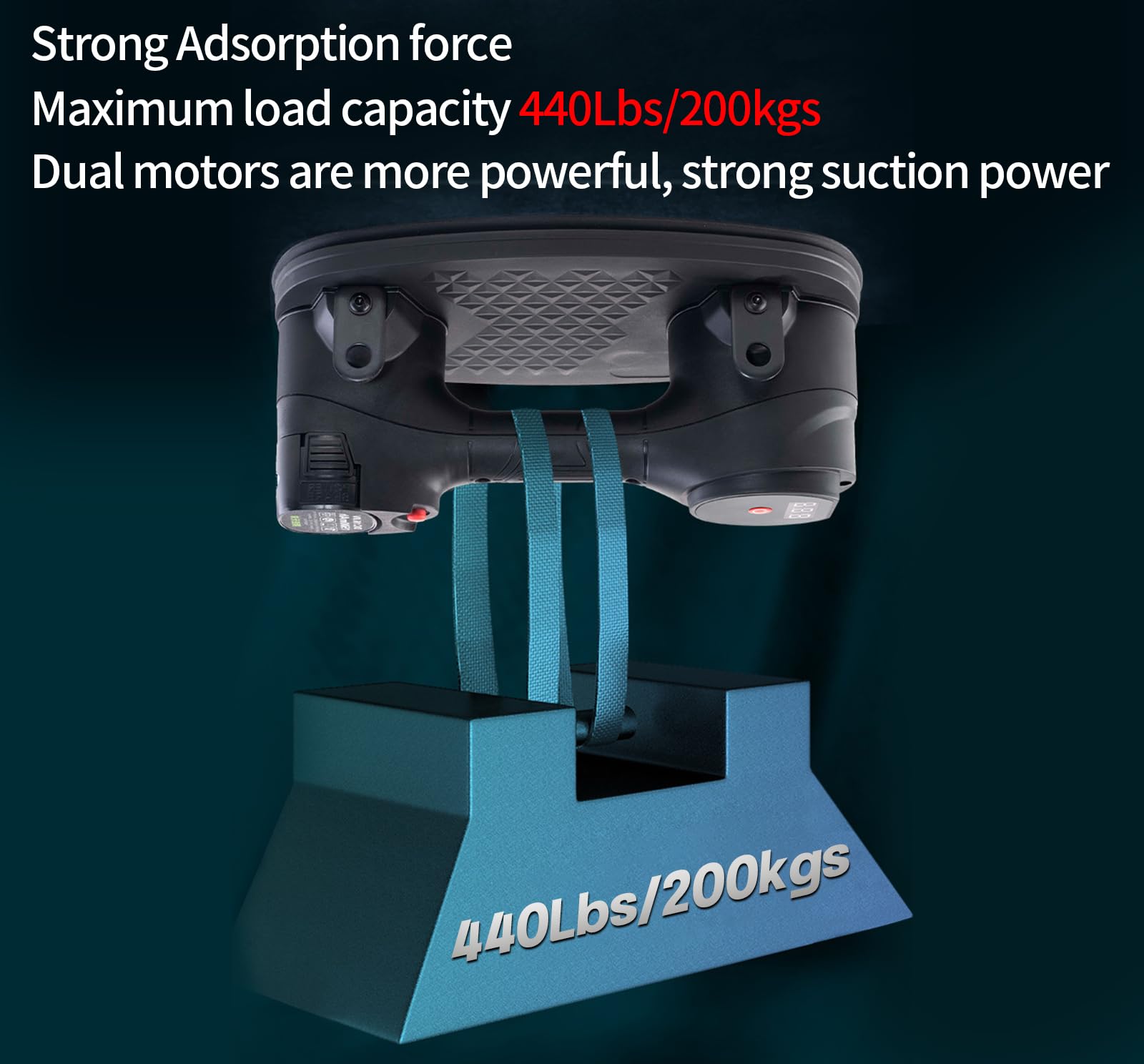 Battery Suction Lifter per piastrelle, vetro, marmo, diametro 24 cm, 2 motori, potenza di aspirazione da 300 kg, display LCD per suction Power & Battery Life, batteria da 2600 mAh