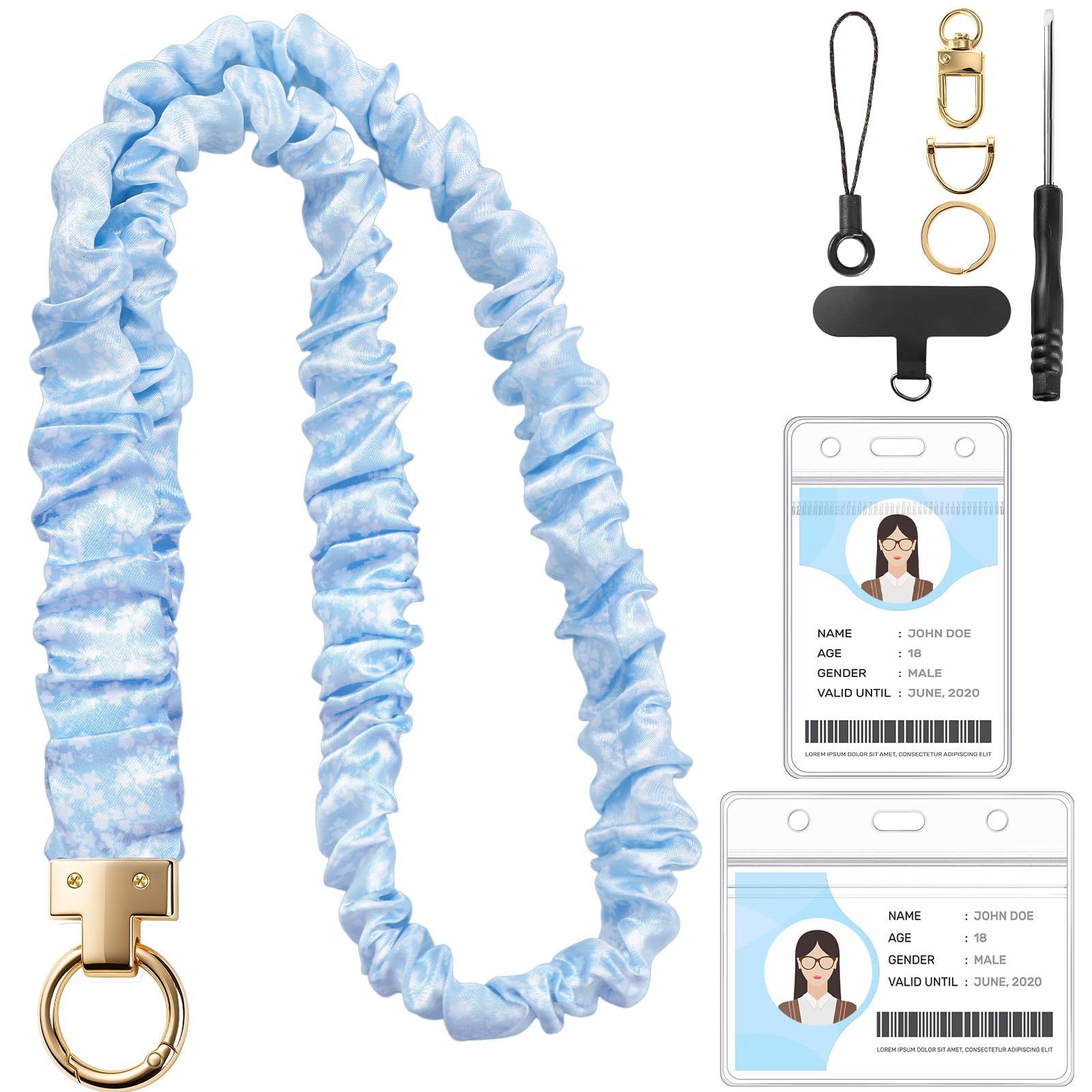 Prudiut Scrunchie Lanyard For Id Badges, Retractable With Card Holder, Blue — image 1