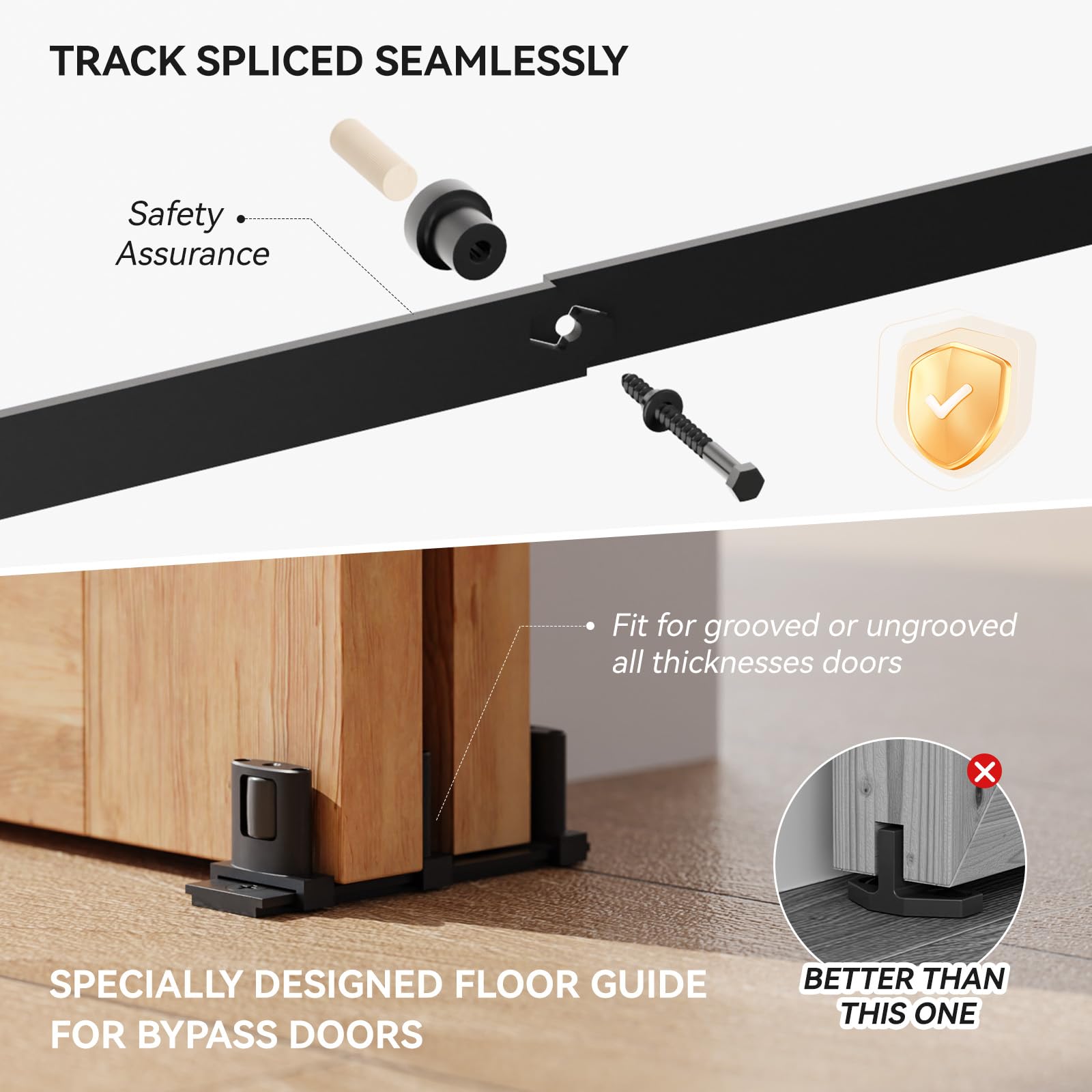 Sliding Door Fitting Bypass Double Door 183 cm Sliding Door Rail System Complete Set including Floor Guide Black for 2 Wooden Doors 82 cm Wide - Image 4