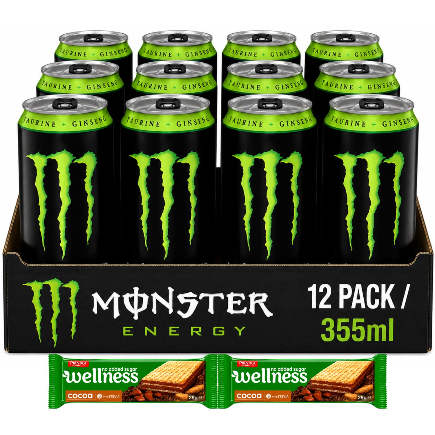 MONSTER - Green Taurine Energy Drink (12 x 355ml) By COUGAR | Classic Carbonated Energy Beverage With Taurine, Caffeine, Ginseng & B Vitamins | Ready To Drink Can | FREE 2 PRESTIGE WAFER 25g – (Imported-VIETNAM)-image-49