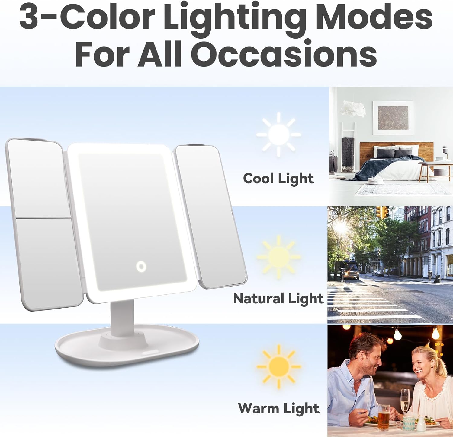 Makeup Mirror with Lights,Vanity Mirror with Lights 2X/3X/10X Magnification, Smart Sensor, Adjustable Stand & Brightness, Travel Makeup Mirror with Type-C Fast Charging 3-Colors, Gifts for Women Girls - Image 2