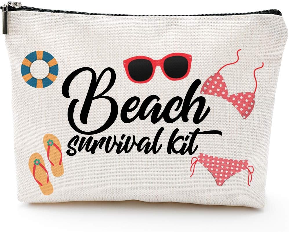 Beach Survival Kit Cosmetic Bag for Women,Adorable Roomy Makeup Bags Travel Waterproof Toiletry Bag Accessories Organizer Gifts