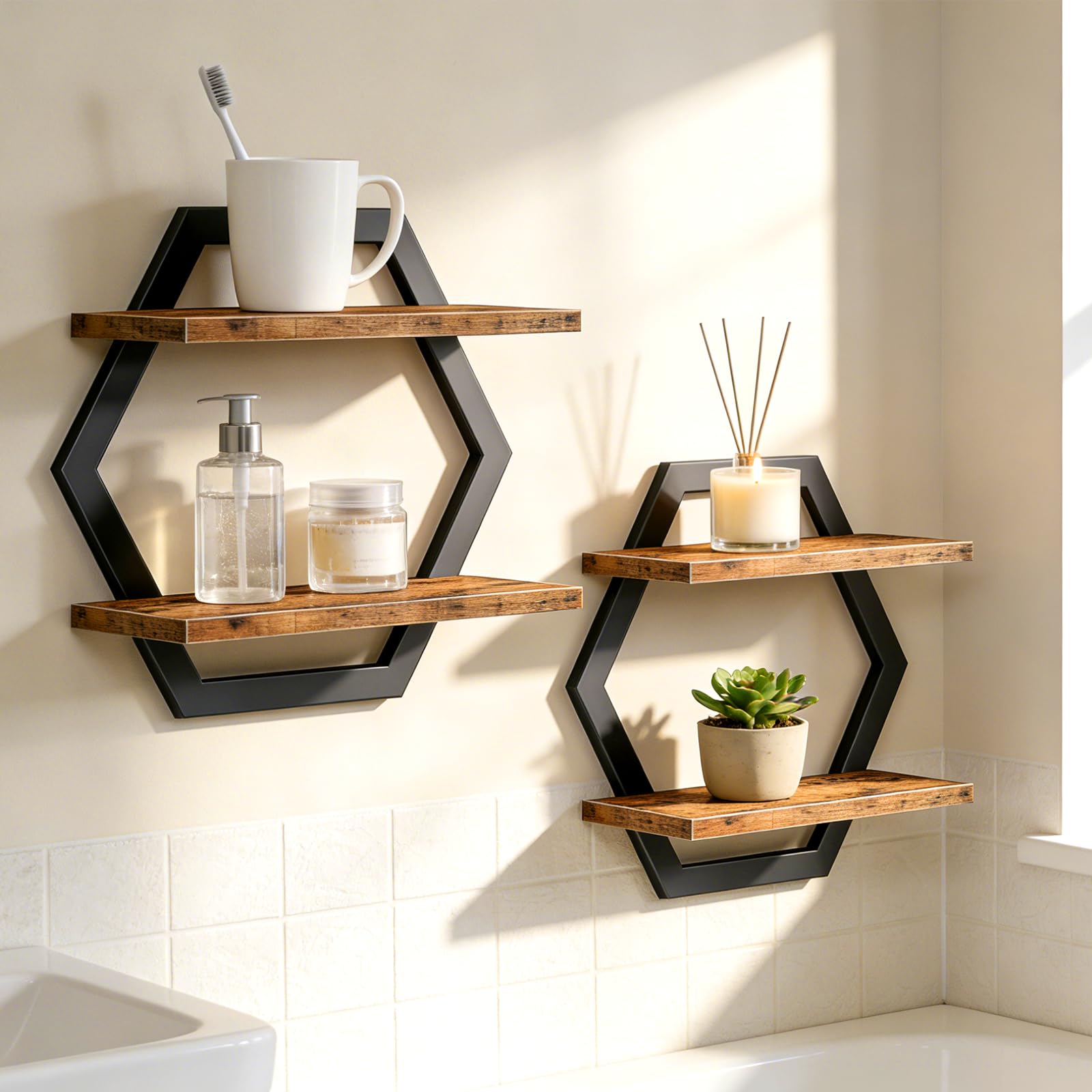 2 sztuki Półka ścienna, drewniane półki ścienne, DIY Deco pływający półka, pływająca półka do przechowywania do domu, salonu, sypialni, biura, łazienki, kuchni