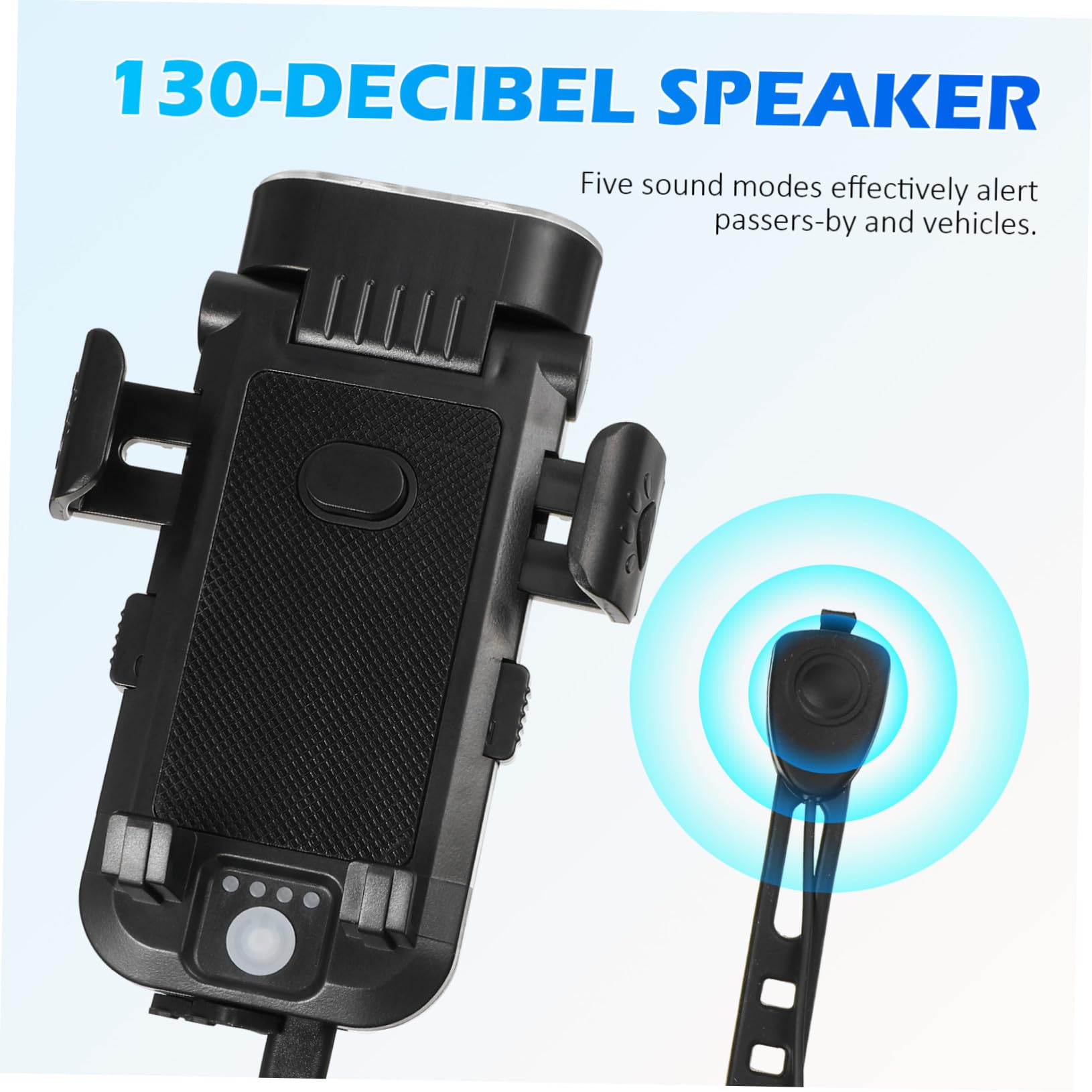 BESTonZON Luci Bici Anteriori e Posteriori Ricaricabili, Set 4 in 1 | Batteria 4000 Mah, Abs Nero, Doppio Led, Supporto Telefono Regolabile e Clacson ad Alta Intensità