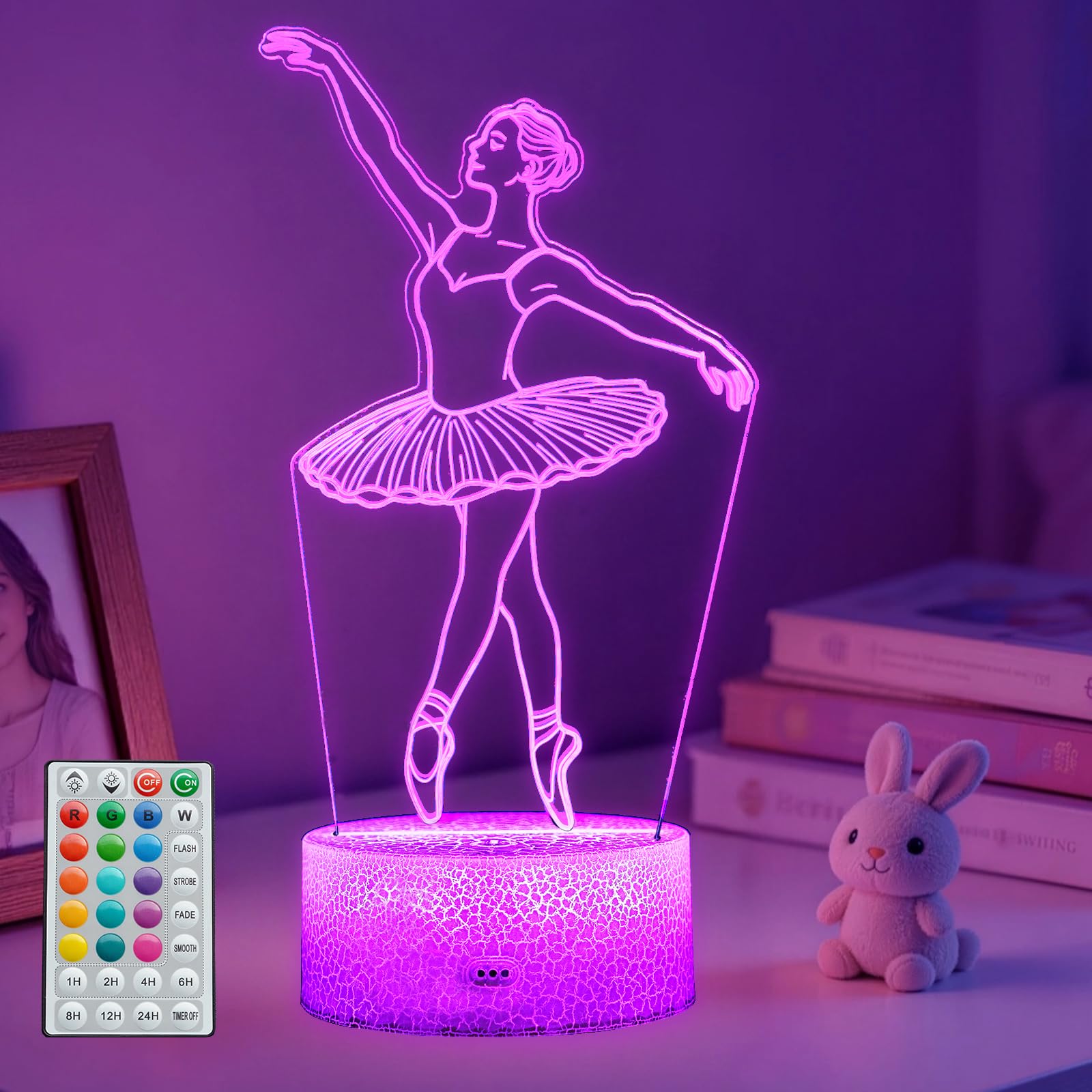 POSSHE Ballet Night Light, Dance Gifts, Ballerina Lamp with Remote Control, 16 RGB Colors, 4 Flashing Modes, Timer, Dimmable, Ballet Stuff, Accessories for Girl Room Holiday Birthday Decor