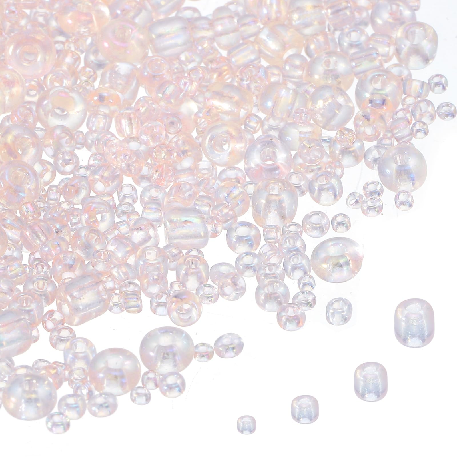 sourcing map 5888pcs Iridescent Glass Seed Beads 1.5/2/3/4mm Acrylic Round Bugle Beads for DIY Jewelry Craft Plants Making Fabric Felt Ornaments, Korean Pink