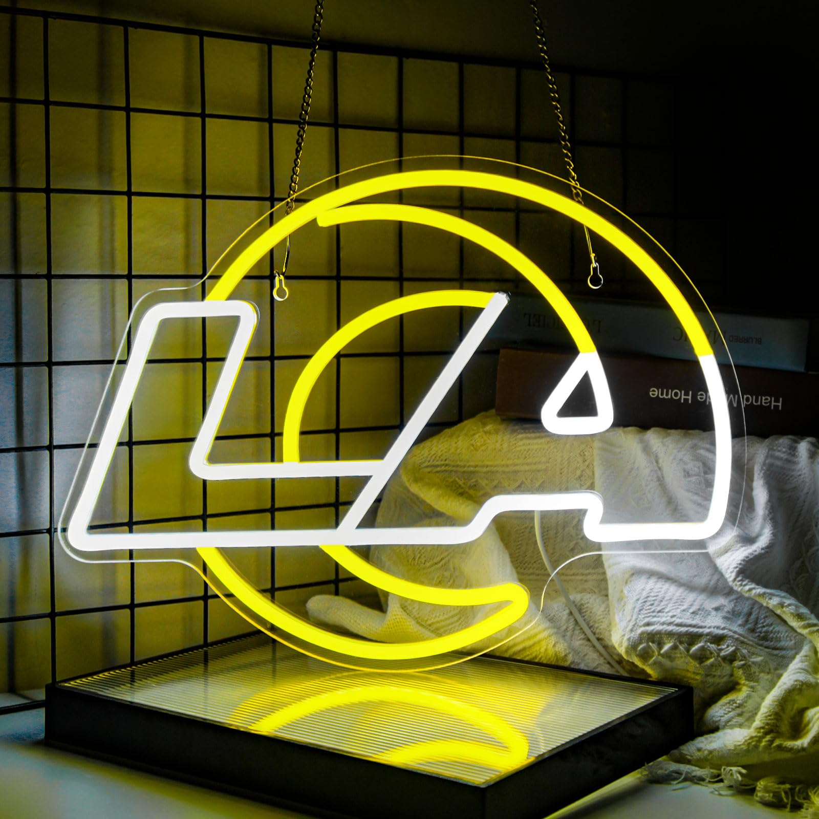 Rams Neon Sign for Wall Decor, Los Angeles Light Football Team Led Light Sign for Man Cave LA Neon Lights Up Signs for Party, Club, Bar Gifts for Football Fans, Dorm Decorations