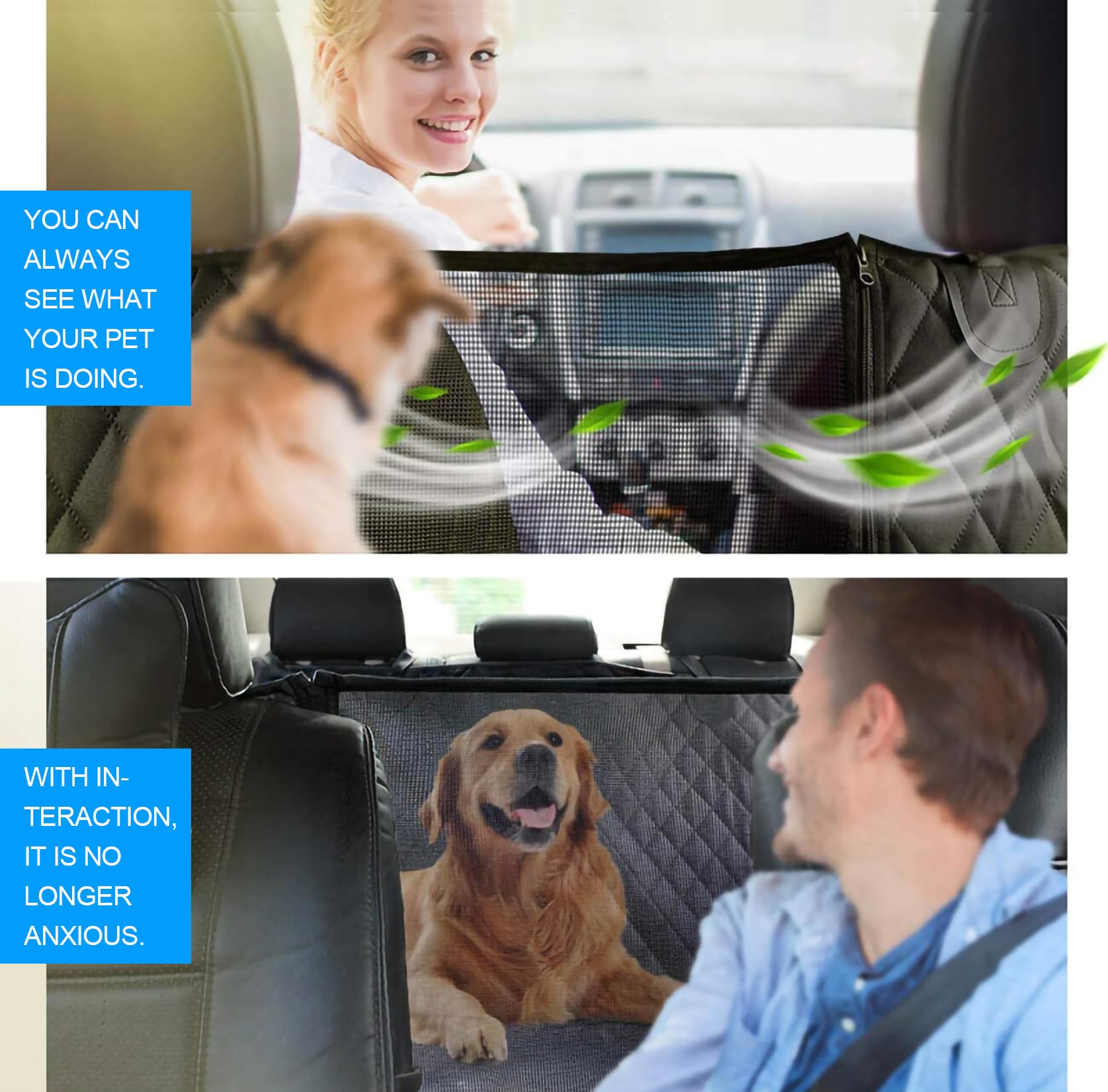 Rinling coprisedile auto per cani, coperta impermeabile per cani coprisedile auto posteriore antiscivolo per cani con protezione laterale e finestra di visualizzazione per auto furgone SUV