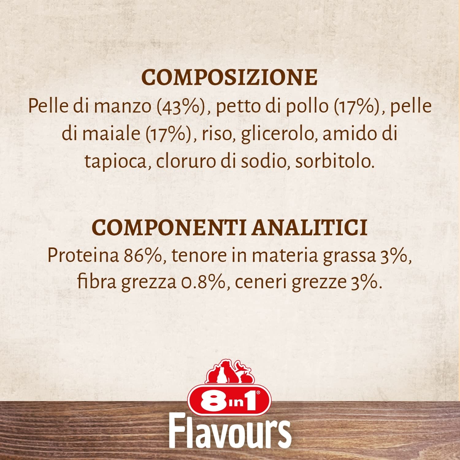 Delizioso 8in1 Triple Flavour Bone L osso per cani con filetto di pollo, maiale e pelle di manzo 1 pezzo