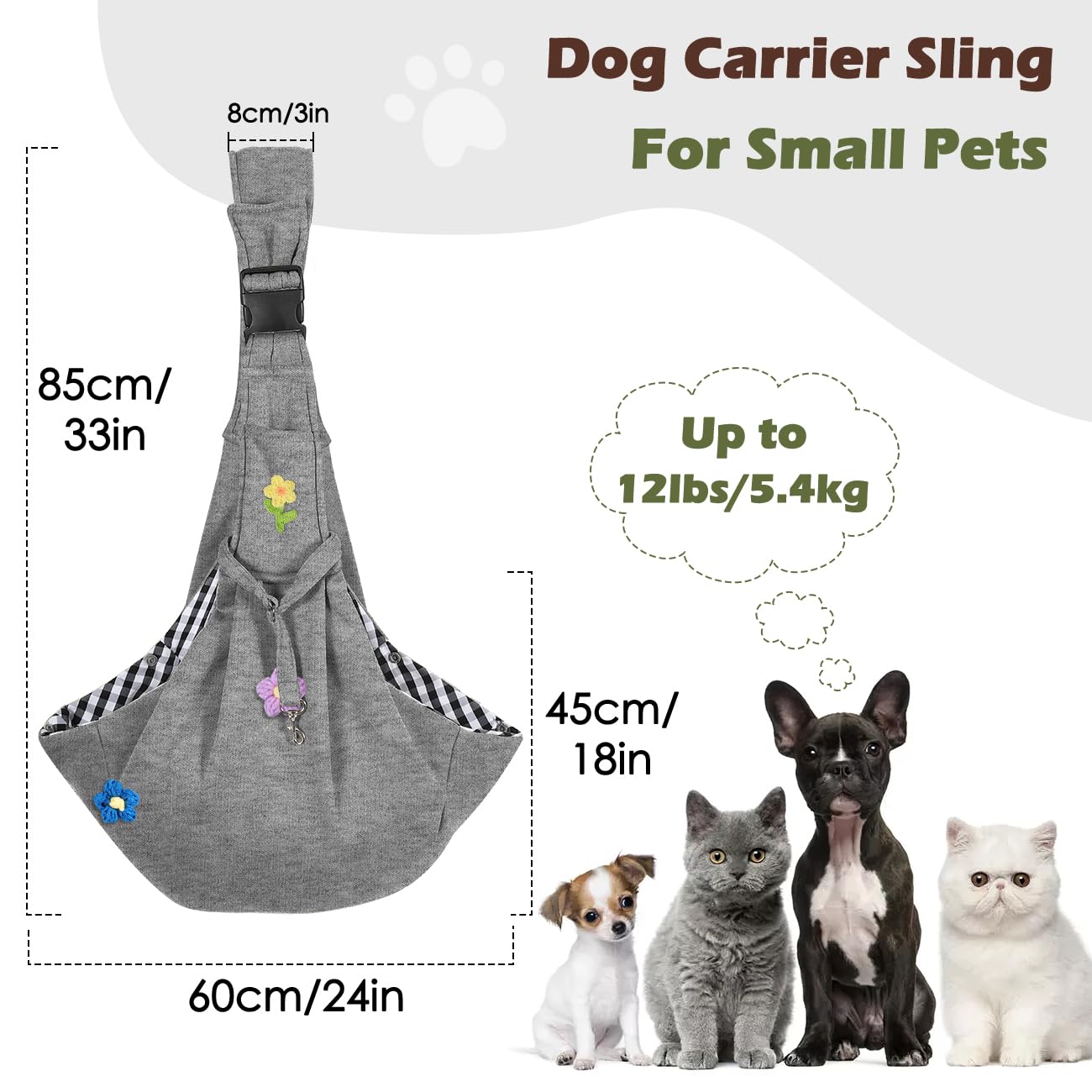 Pawaboo Dog Sling Carrier for Small Dogs Reversible Hand Free Dog Carrier Sling with Adjustable Strap Buckle & Safety Leash - Image 2