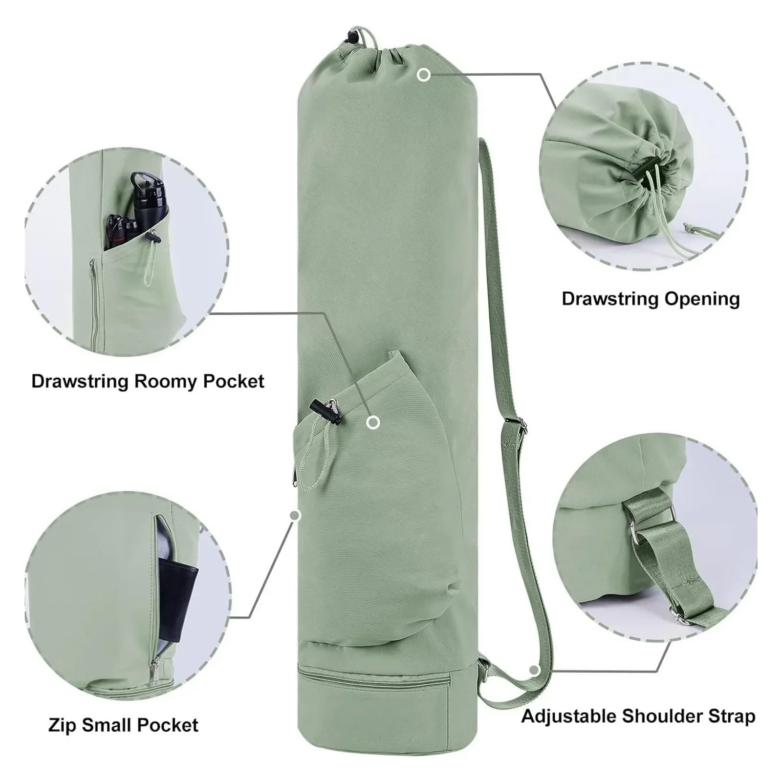 Funda Esterilla Yoga Bolsa for Esterilla de Yoga con Bolsillo for Botella de Agua, Bolsa Deportiva, Bolsa de Lona, ​​Organizador de Ropa de Gimnasio, Toallas, Mochila con cordón