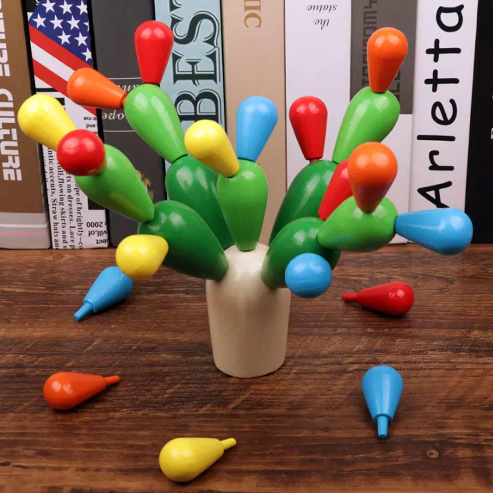 Giocattolo Costruzione Equilibranti Forma Cactus Legno Montessori