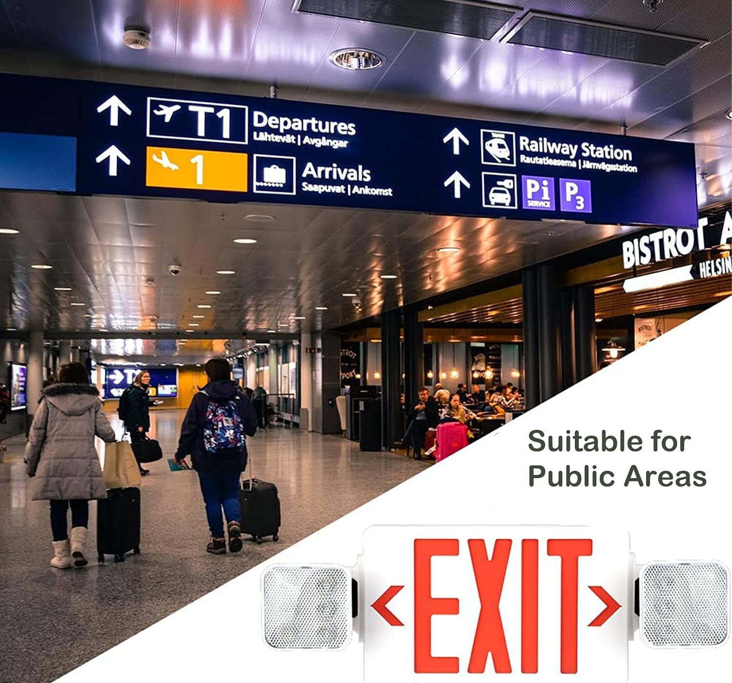 LED Combo Exit Sign Emergency Light, Double Sided with Two LED Flood Lights, Exit Signs for Business with Battery Backup, Fire Resistant UL 94V-0, Commercial Grade